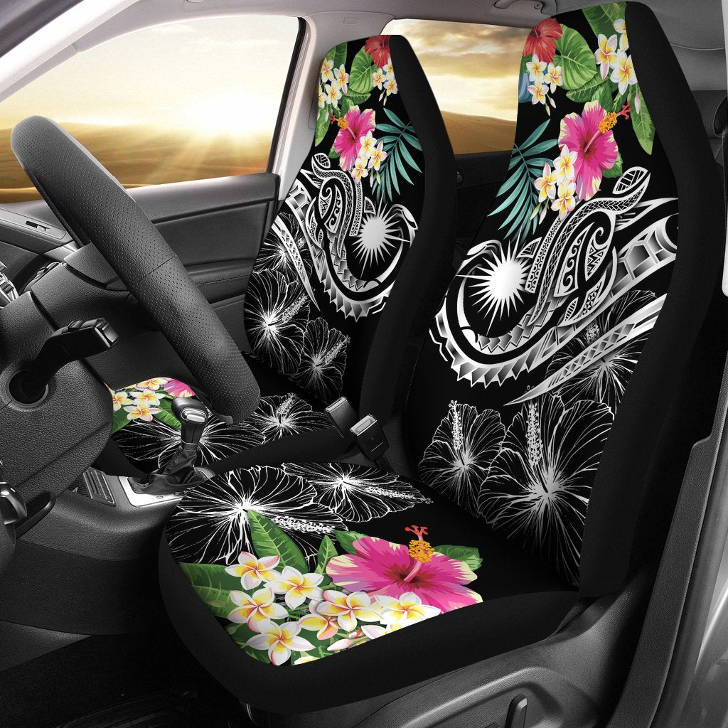 Marshall Islands Polynesian Car Seat Covers - Summer Plumeria (Black) Universal Fit Black - Polynesian Pride