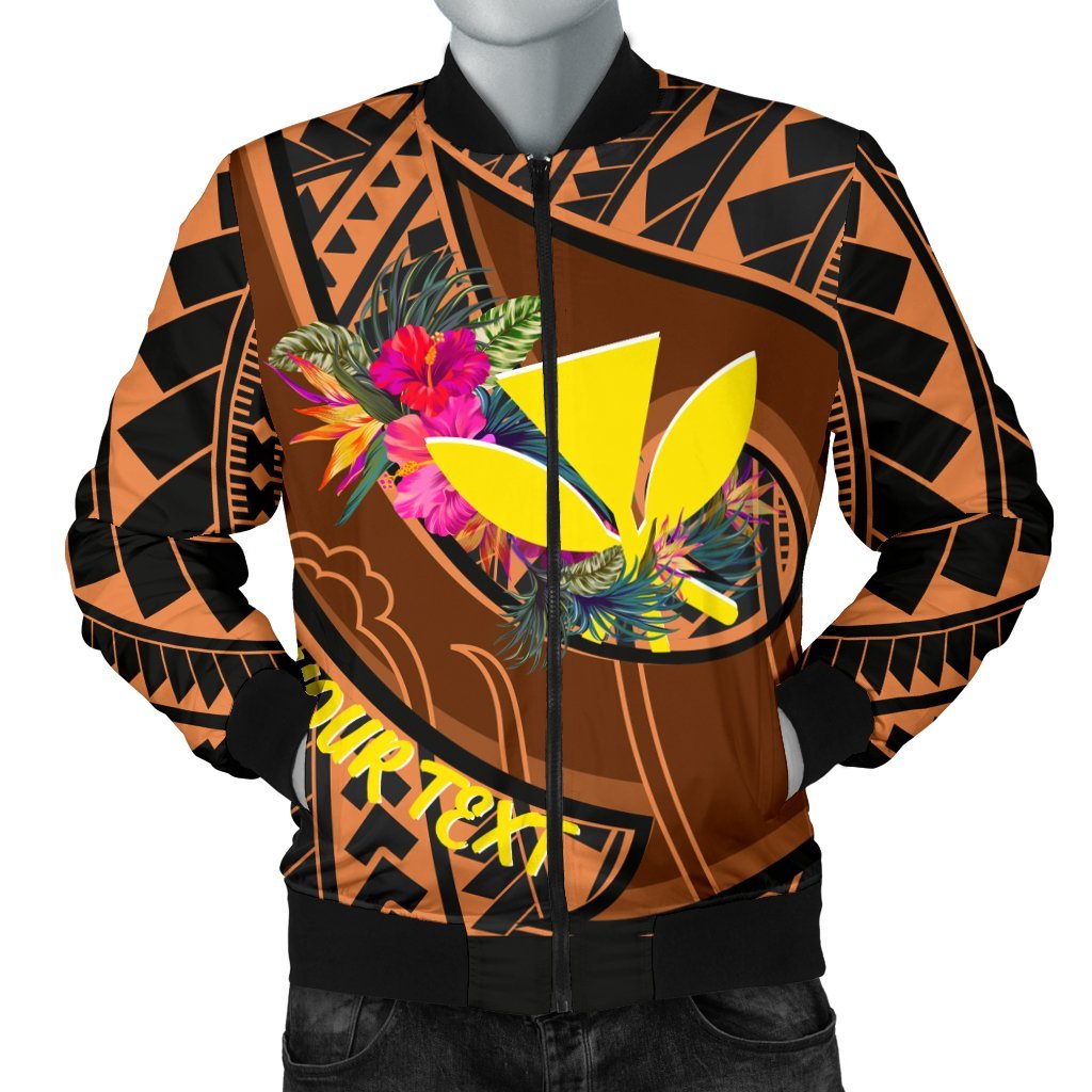 Hawaii Kanaka Maoli Personalised Men's Bomber Jacket - Polynesian Hook And Hibiscus Dark Salmon - Polynesian Pride