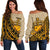 Samoa Women's Off Shoulder Sweater - Polynesian Wild Style Gold - Polynesian Pride