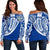 Guam Polynesian Women's Off Shoulder Sweater - Tribal Tattoo Blue - Polynesian Pride