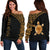 Turtle Custom Personalised Women's Off Shoulder Sweater - Polynesian Gold Curve Style Black - Polynesian Pride