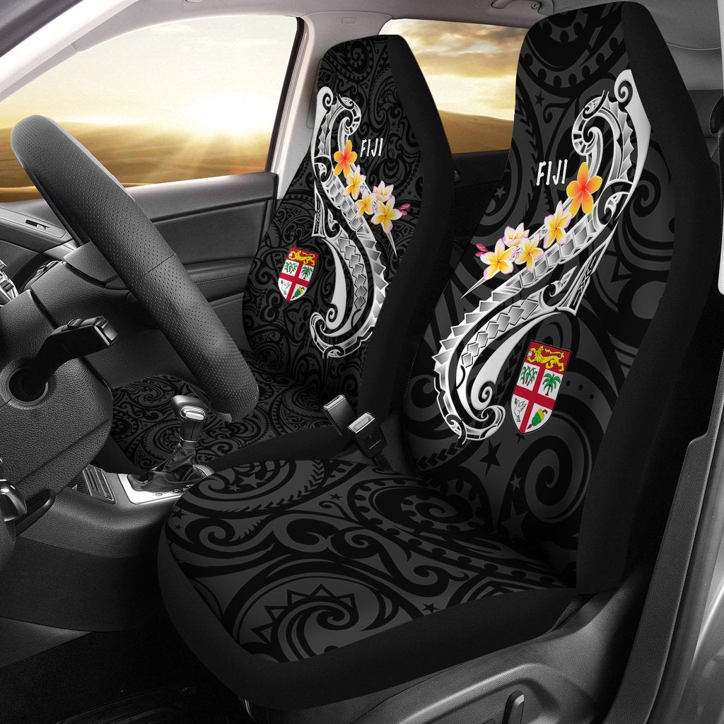 Fiji Car Seat Covers - Fiji Seal Polynesian Patterns Plumeria (Black) Universal Fit Black - Polynesian Pride