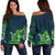 Polynesia Women's Off Shoulder Sweater - Hibiscus Green Green - Polynesian Pride