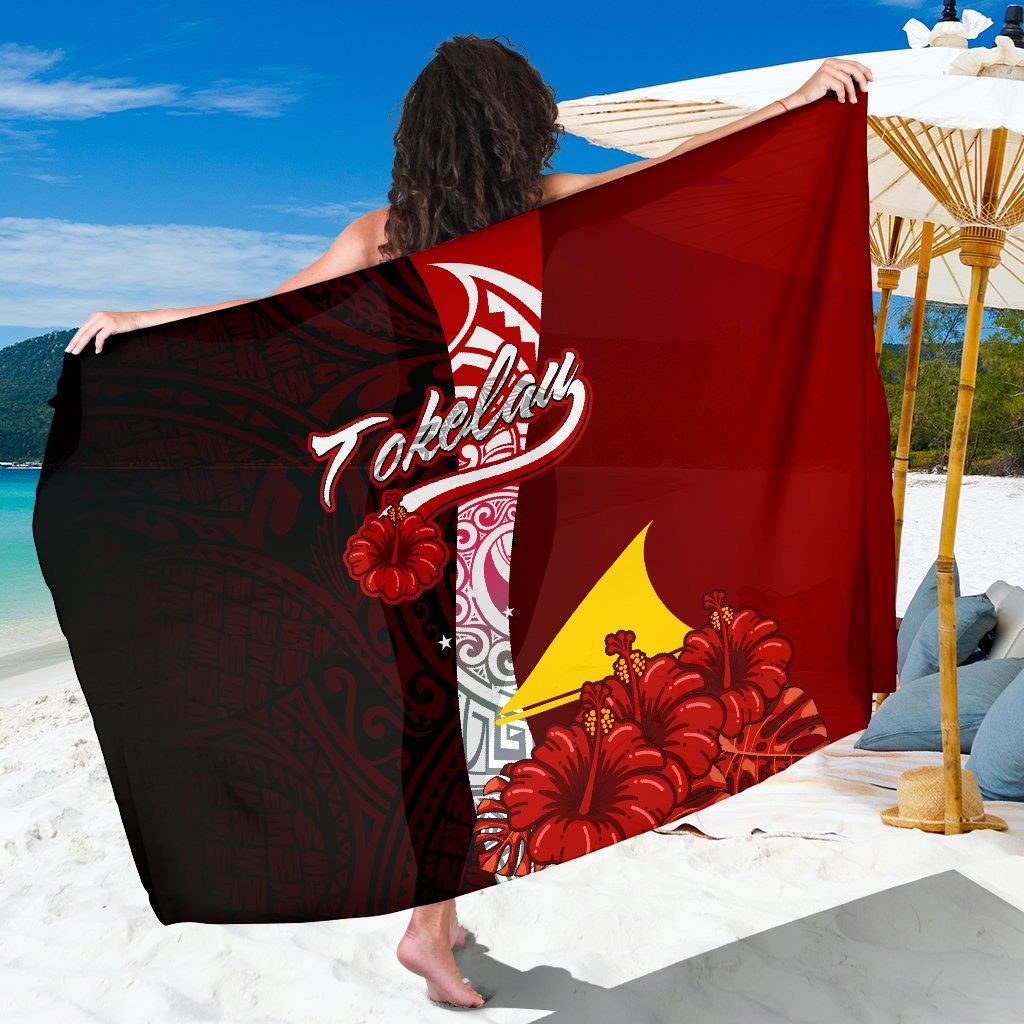 Tokelau Polynesian Sarong - Coat Of Arm With Hibiscus One Style One Size Red - Polynesian Pride