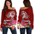 FSM Women's Off Shoulder Sweater - Turtle Plumeria (Red) Red - Polynesian Pride