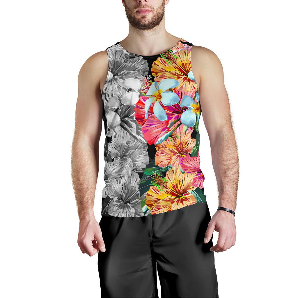 Hawaii Forest Tropical Flower Men's Tank Top Black - Polynesian Pride