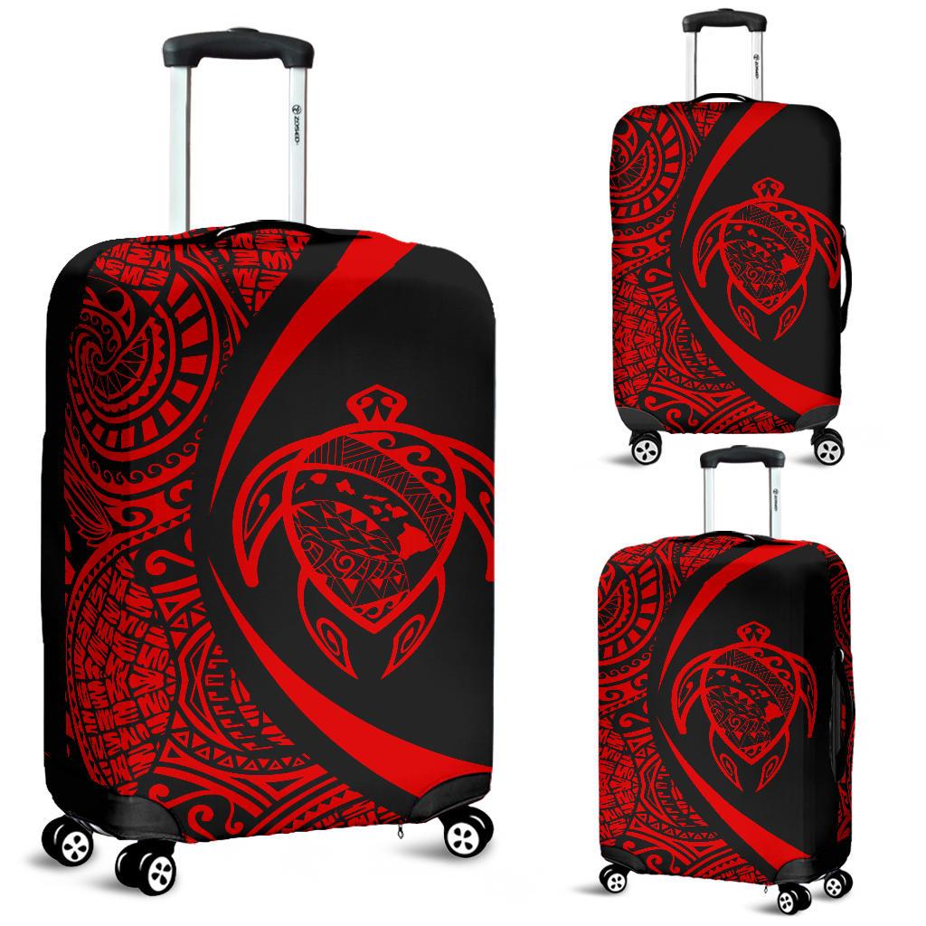 Hawaii Turtle Map Polynesian Luggage Cover - Red - Circle Style Red - Polynesian Pride