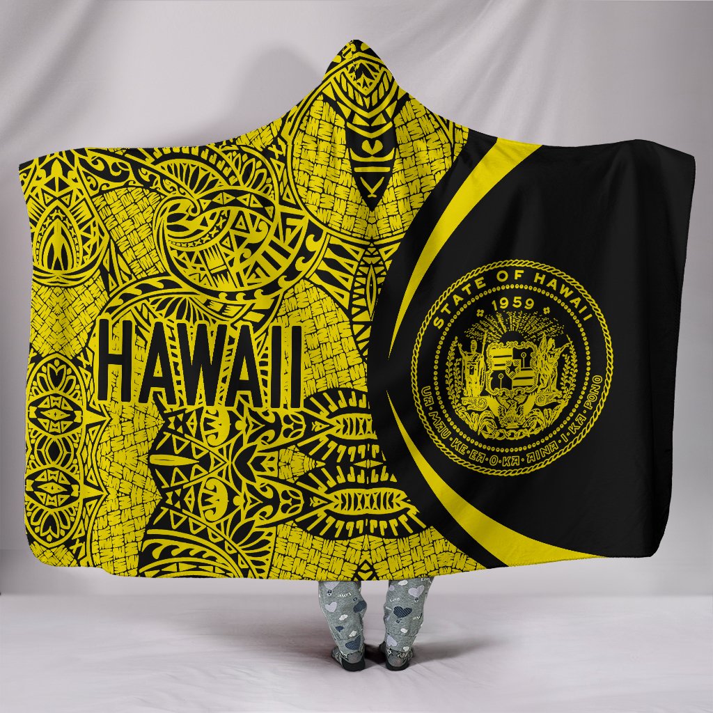 Hawaii Polynesian Hooded Blanket - Circle Style 04 Hooded Blanket Black - Polynesian Pride