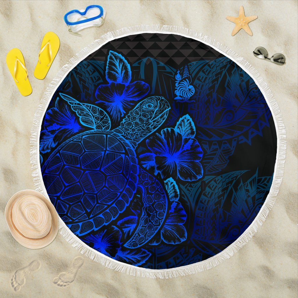 New Caledonia Polynesia Beach Blanket Turtle Hibiscus Blue One Style One Size Blue - Polynesian Pride