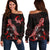 Pohnpei Polynesian Women's Off Shoulder Sweater - Turtle With Blooming Hibiscus Red Red - Polynesian Pride