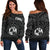 Tonga Women's Off Shoulder Sweater - Tonga Seal With Polynesian Tattoo Style (Black) - Polynesian Pride