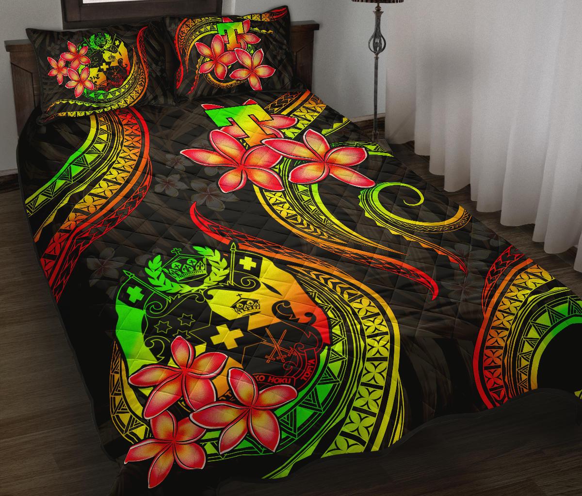 Tonga Polynesian Quilt Bed Set - Reggae Plumeria Art - Polynesian Pride