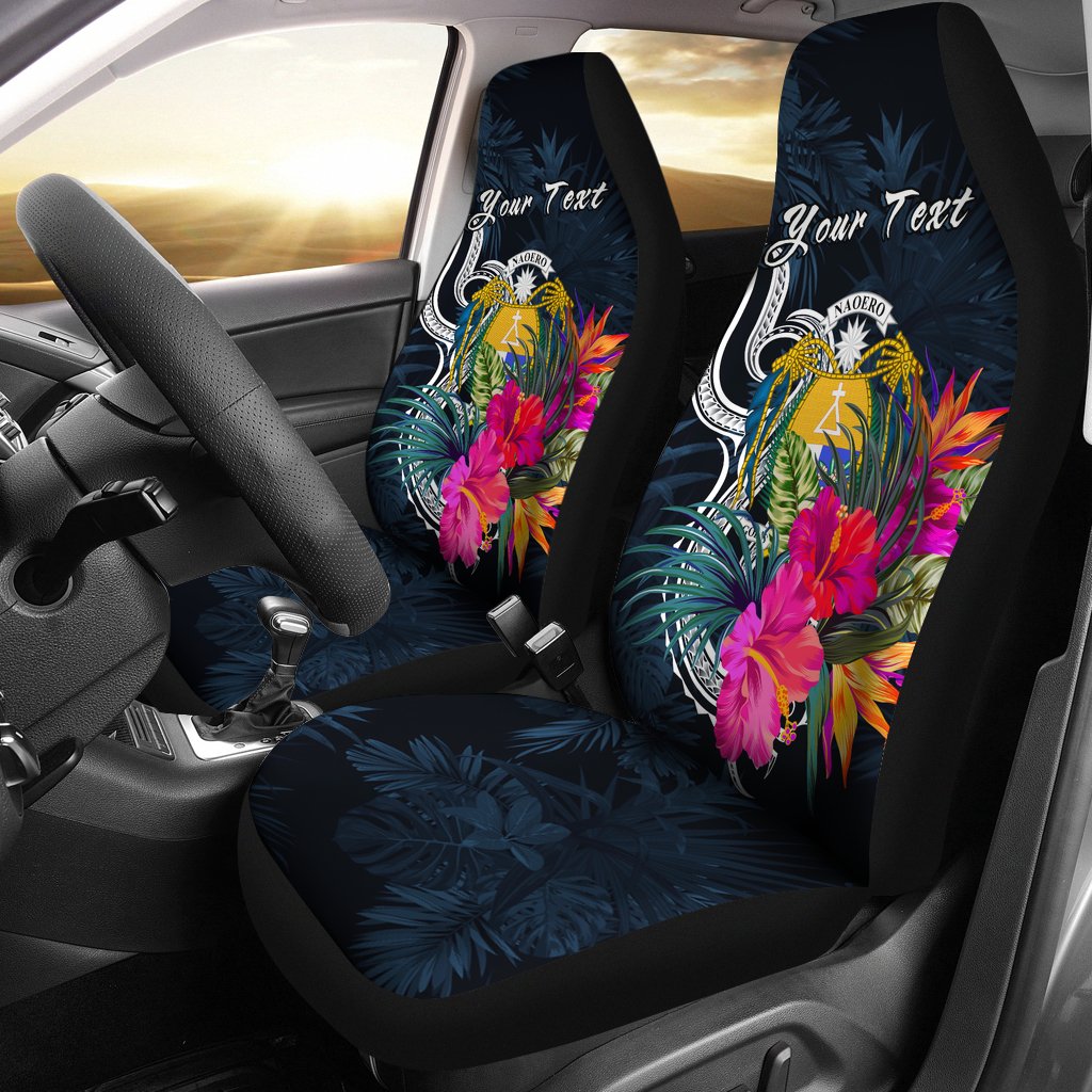 Nauru Polynesian Custom Personalised Car Seat Covers - Tropical Flower Universal Fit Blue - Polynesian Pride