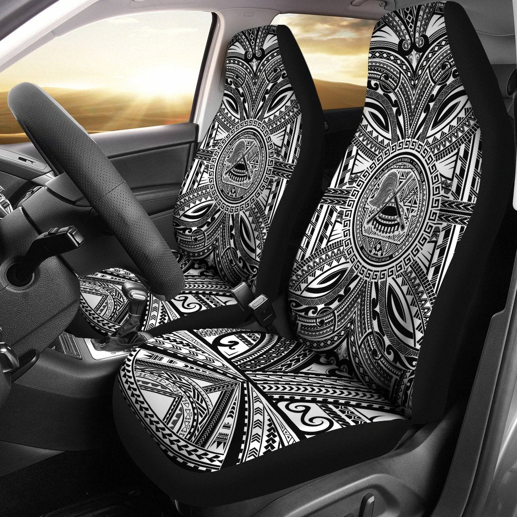 American Samoa Car Seat Cover - American Samoa Coat Of Arms Polynesian White Black Universal Fit Black - Polynesian Pride