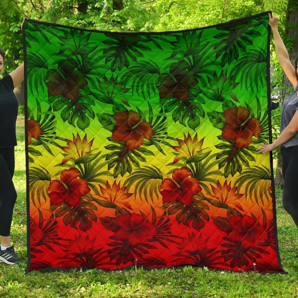 Polynesian Premium Quilt - Reggae Hibiscus Patterns Red - Polynesian Pride