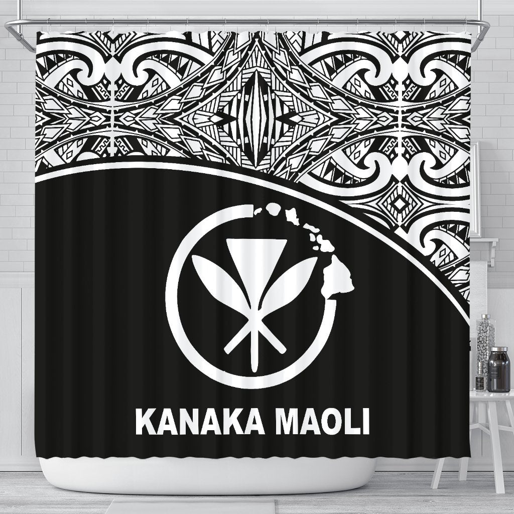 Kanaka Maoli Shower Curtain - Black Curve Style 177 x 172 (cm) Black - Polynesian Pride