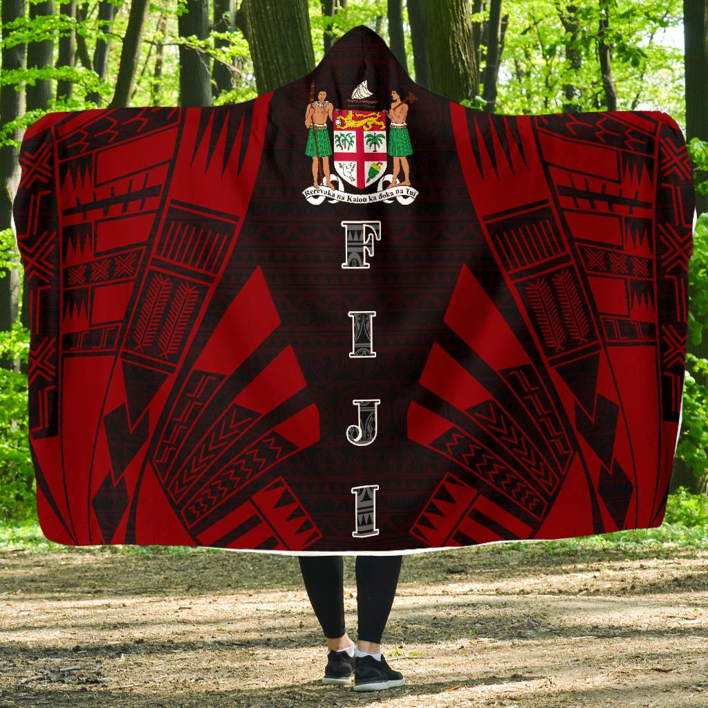 Fiji Hooded Blanket - Polynesian Tattoo Red Hooded Blanket Red - Polynesian Pride