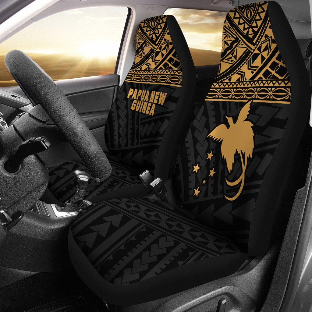 Papua New Guinea Car Seat Covers - Papua New Guinea Gold FLag Polynesian Tattoo Universal Fit Gold - Polynesian Pride