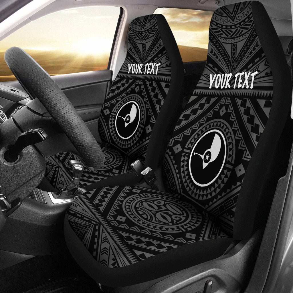 Yap Personalised Car Seat Covers - Yap Seal With Polynesian Tattoo Style Universal Fit Black - Polynesian Pride