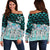 Kosrae Women's Off Shoulder Sweaters - Coconut Leaves Weave Pattern Blue Blue - Polynesian Pride