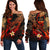 Guam Polynesian Women's Off Shoulder Sweater - Plumeria Flowers And Waves Red - Polynesian Pride