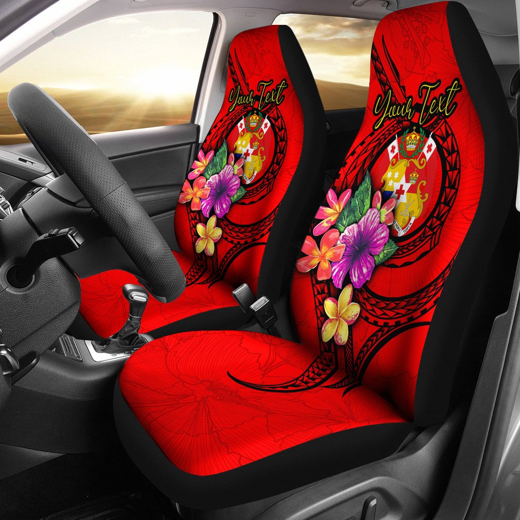 Tonga Polynesian Custom Personalised Car Seat Covers - Floral With Seal Red Universal Fit Red - Polynesian Pride