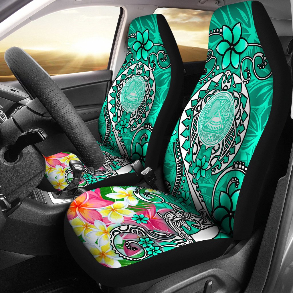 American Samoa Polynesian Car Seat Covers - Turtle Plumeria (Turquoise) Universal Fit Turquoise - Polynesian Pride