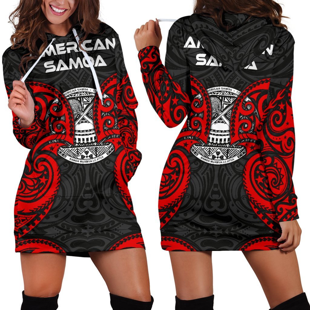 American Samoa Polynesian Women's Hoodie Dress - American Samoan Spirit Red - Polynesian Pride