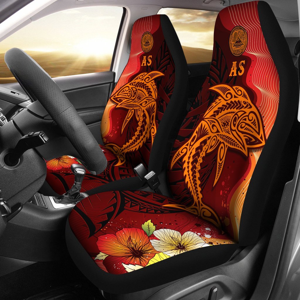 American Samoa Car Seat Cover - Tribal Tuna Fish Universal Fit Orange - Polynesian Pride