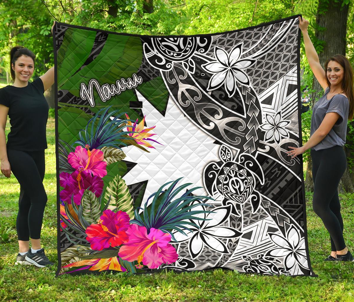 Nauru Premium Quilt - Turtle Plumeria Banana Leaf Black - Polynesian Pride