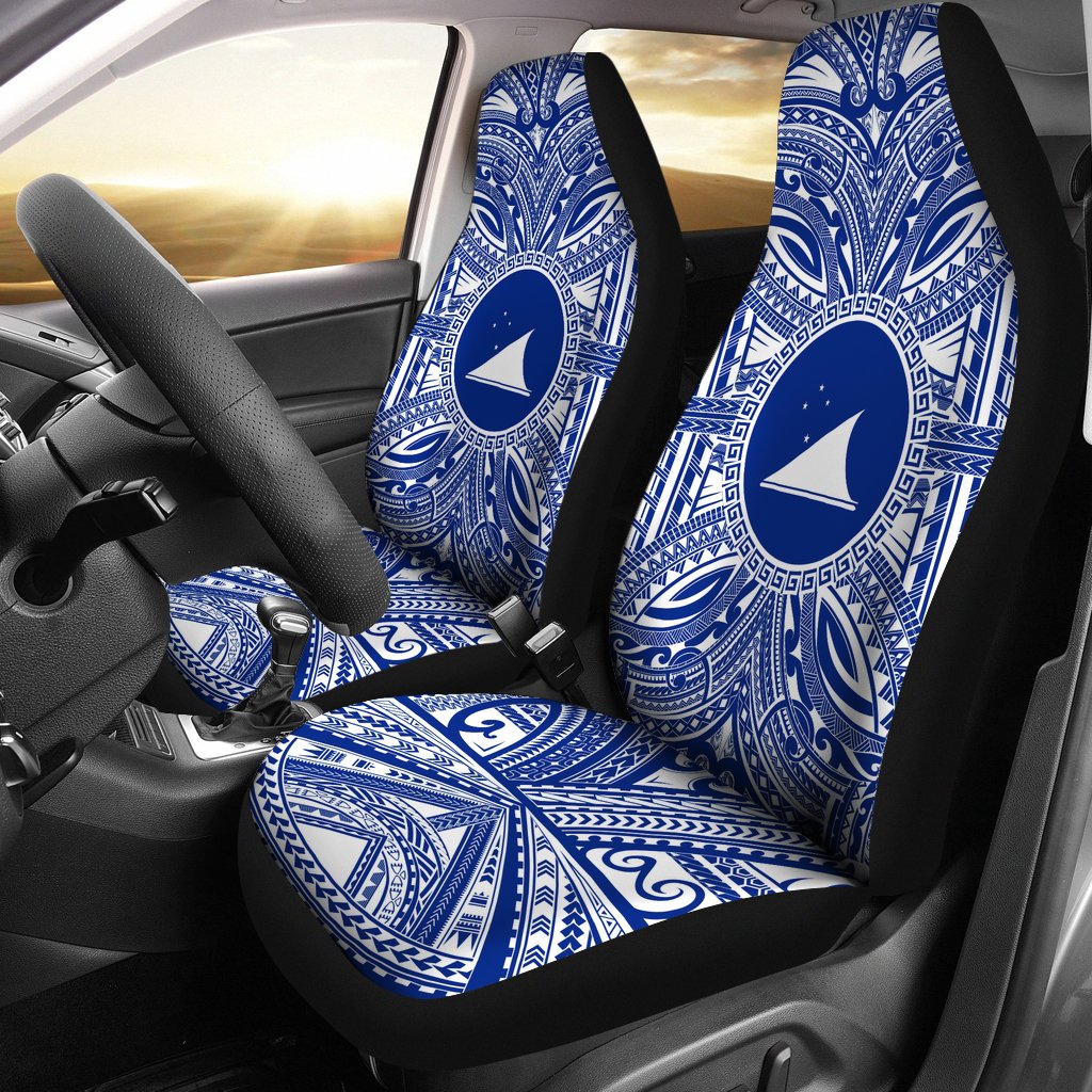 Tokelau Car Seat Cover - Tokelau Coat Of Arms Polynesian Flag Color Universal Fit Blue - Polynesian Pride