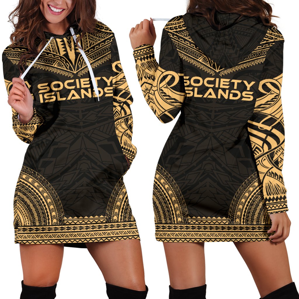 Society Islands Women's Hoodie Dress - Polynesian Gold Chief Gold - Polynesian Pride