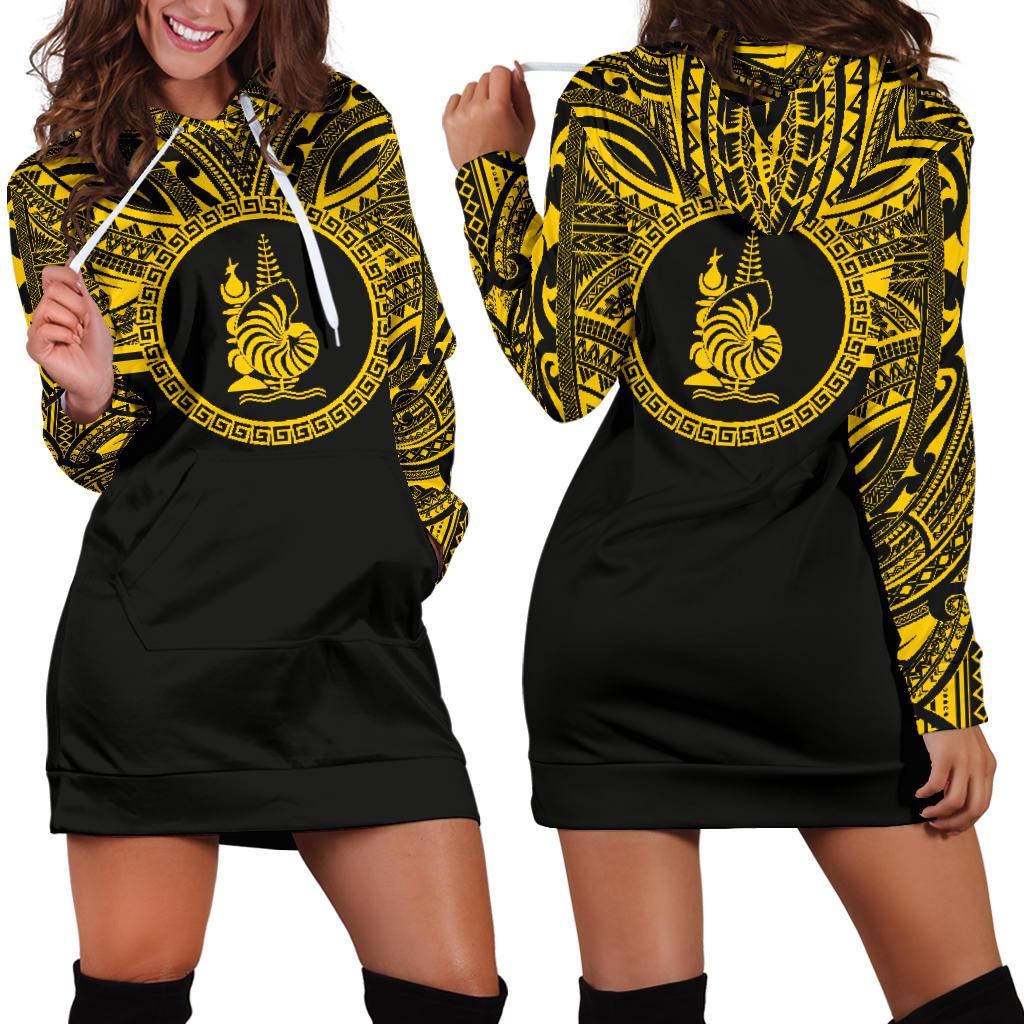 New Caledonia Women Hoodie Dress - New Caledonia Coat Of Arms Polynesian Gold Black Gold - Polynesian Pride