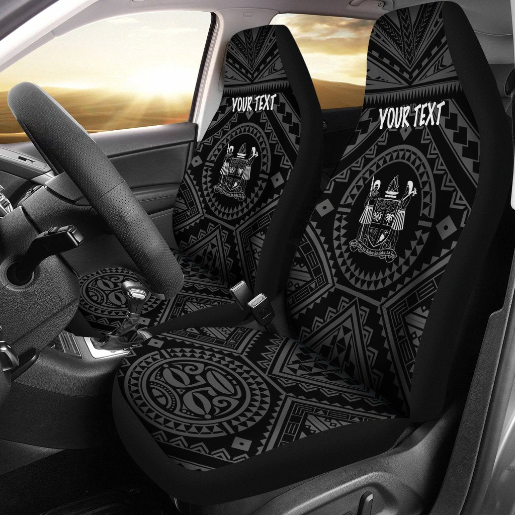 Fiji Personalised Car Seat Covers - Fiji Seal With Polynesian Tattoo Style ( Black) Universal Fit Black - Polynesian Pride
