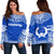 Pohnpei Flag Polynesian Chief Women's Off Shoulder Sweater Blue - Polynesian Pride