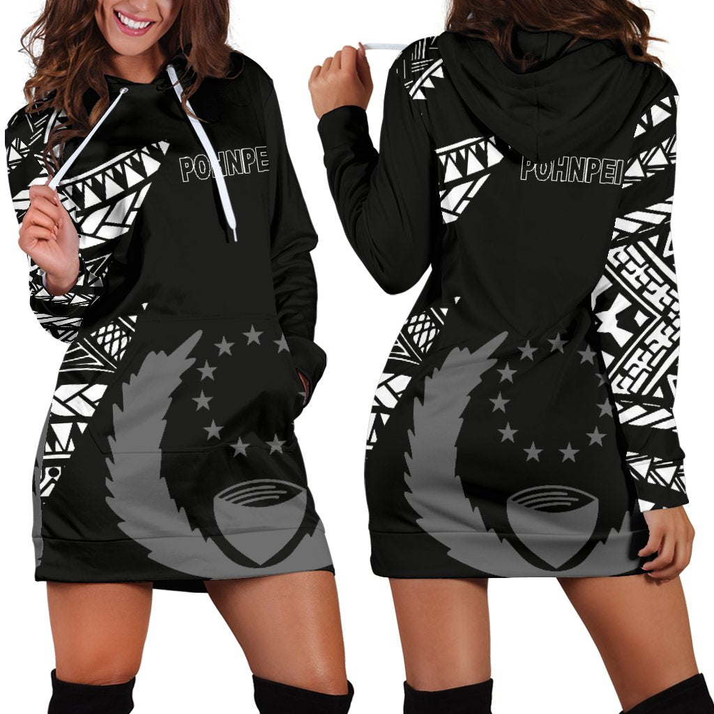 Pohnpei Women's Hoodie Dress - Micronesian Pattern Flash Black Black - Polynesian Pride