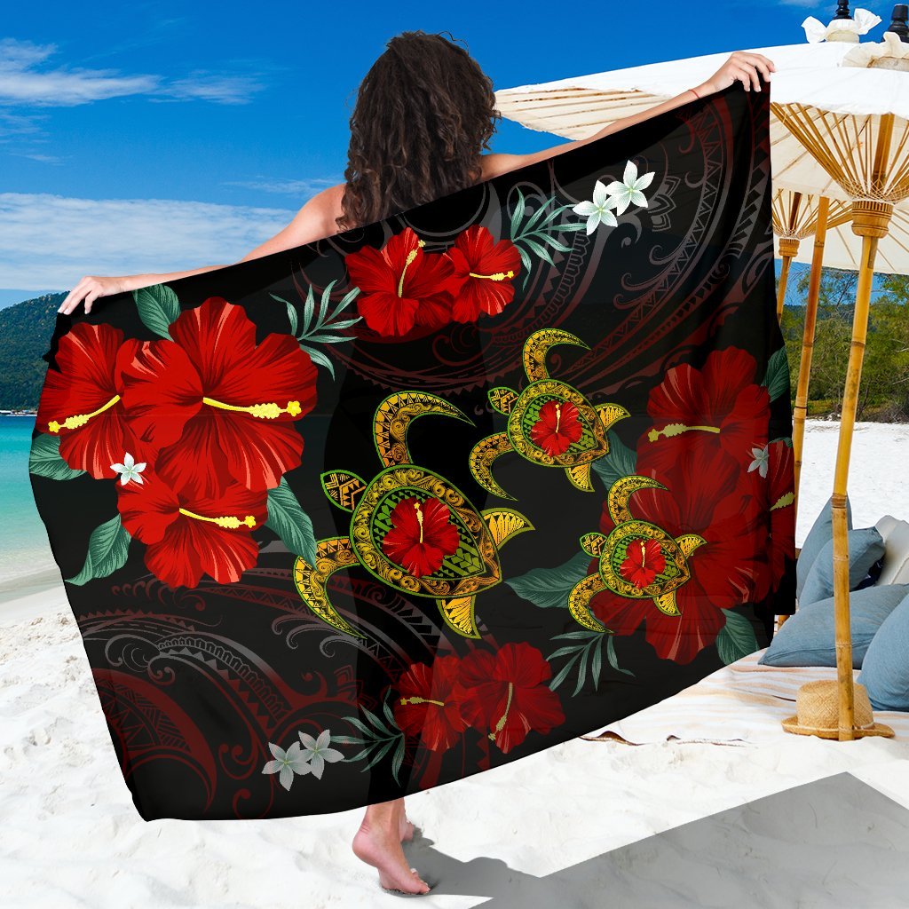 Hawaii Turtle Hibiscus Polynesian Sarong - Adela Style - AH SARONGS One Size Black - Polynesian Pride