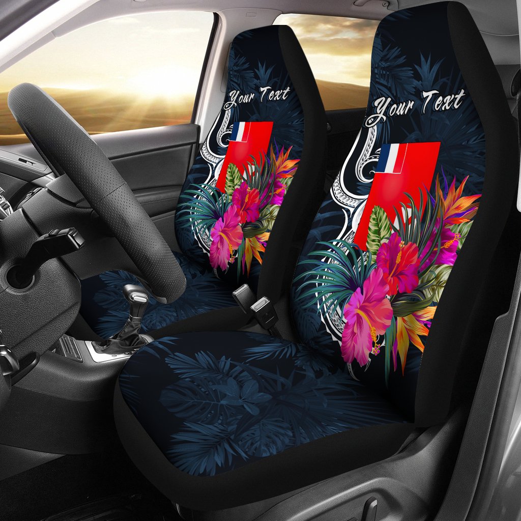 Wallis and Futuna Polynesian Custom Personalised Car Seat Covers - Tropical Flower Universal Fit Black - Polynesian Pride