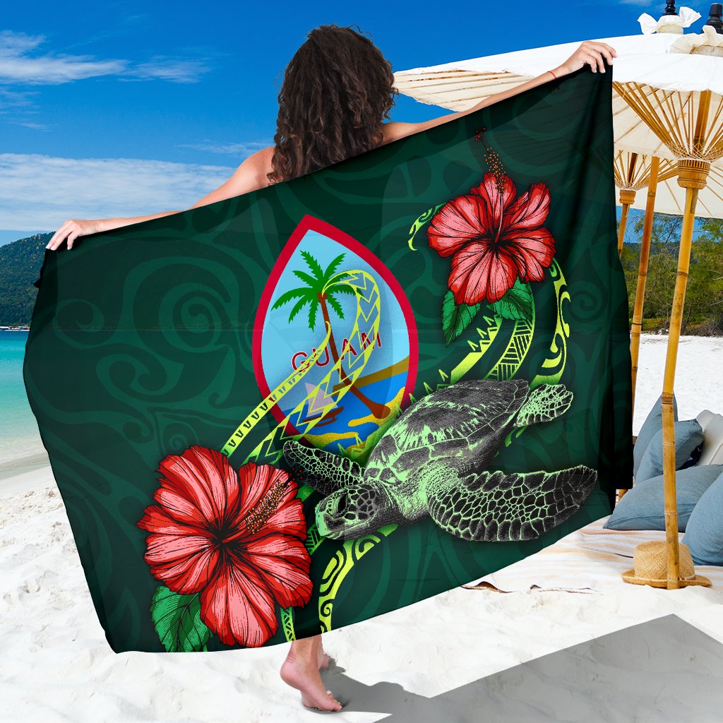 Guam Polynesian Sarong - Green Turtle Hibiscus Women One Size Green - Polynesian Pride