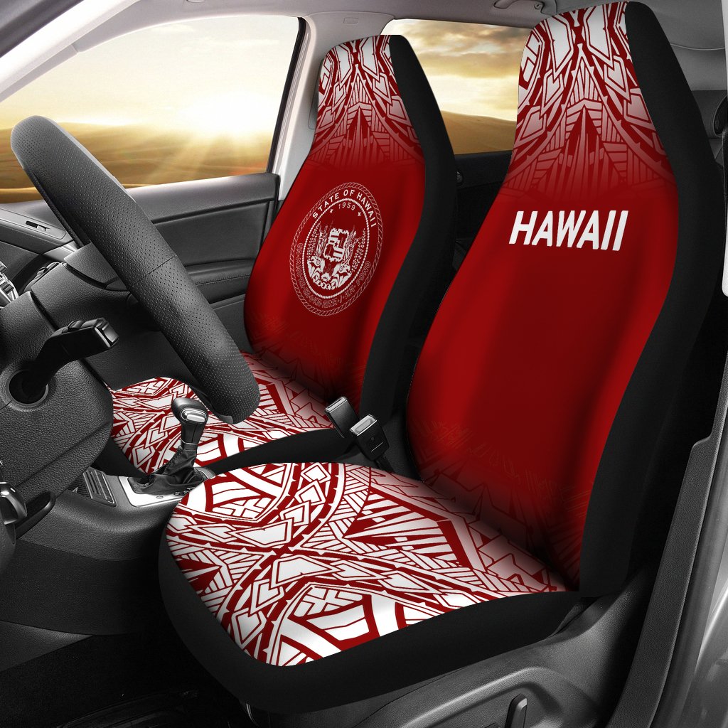 Hawaii Car Seat Covers - Hawaii Seal Polynesian Tattoo Fog Red Universal Fit Red - Polynesian Pride