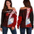 Marshall Islands Polynesian Women's Off Shoulder Sweater - Coat Of Arm With Hibiscus Red - Polynesian Pride