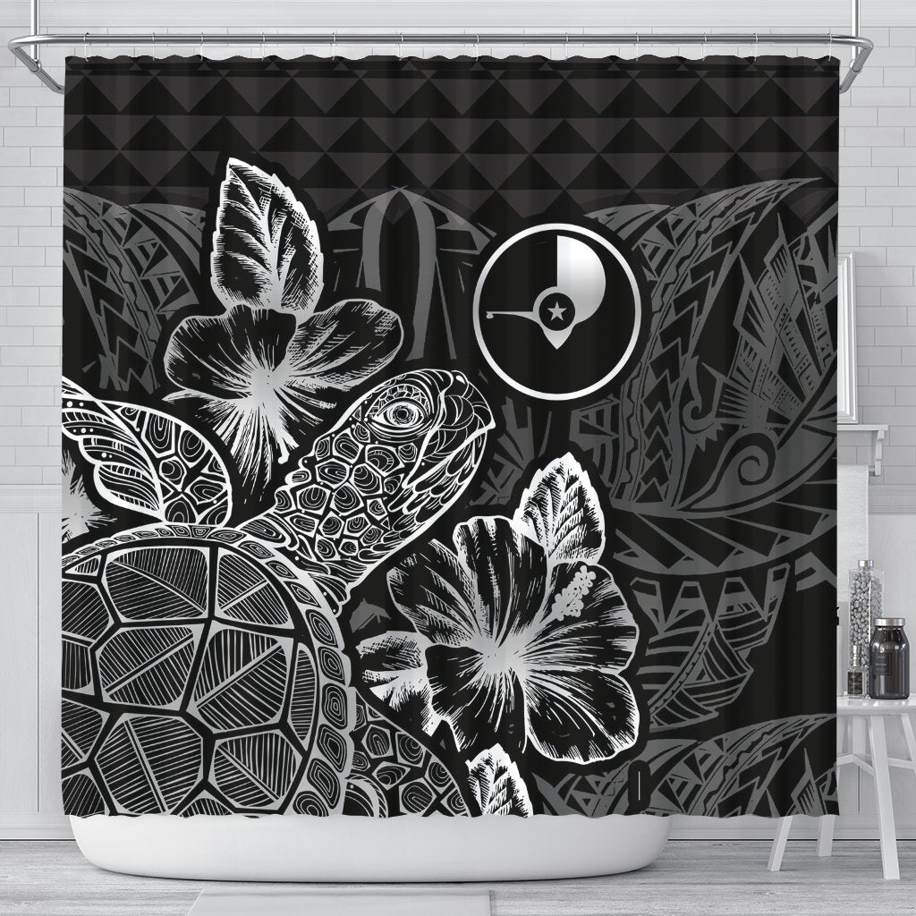 Yap Shower Curtain Turtle Hibiscus Black 177 x 172 (cm) Black - Polynesian Pride