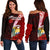 Nauru Polynesian Women's Off Shoulder Sweater - Coat Of Arm With Hibiscus Red - Polynesian Pride