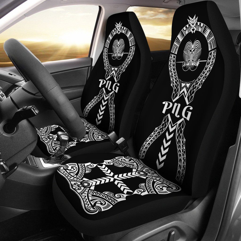 Papua New Guinea Car Seat Covers - Papua New Guinea Coat Of Arms Polynesian Tribal Universal Fit Black - Polynesian Pride