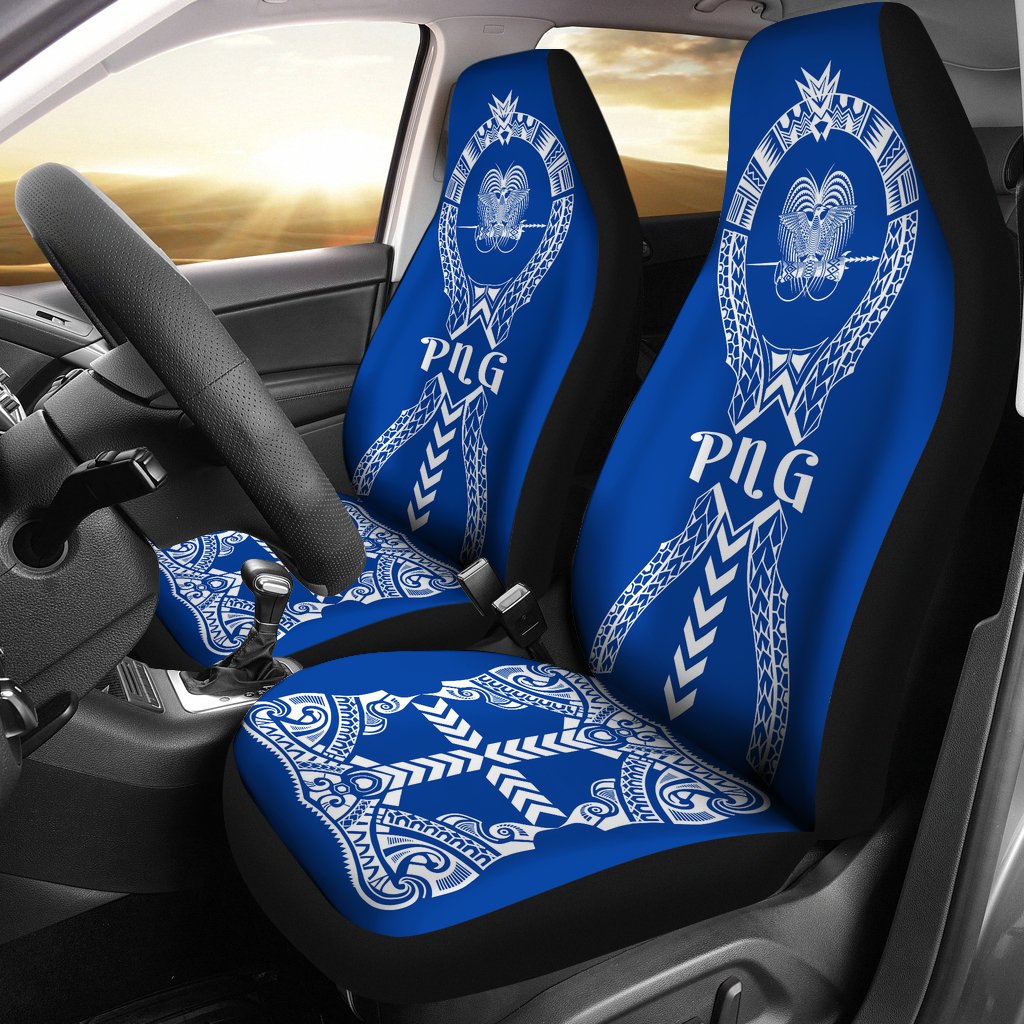 Papua New Guinea Car Seat Covers - Papua New Guinea Coat Of Arms Polynesian Tribal Blue Universal Fit Blue - White - Polynesian Pride