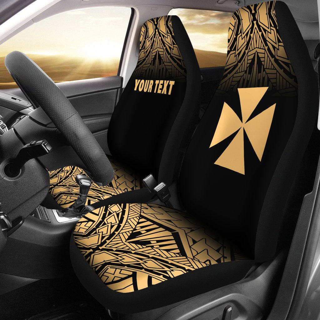 Wallis and Futuna Custom Personalised Car Seat Covers - Wallis and Futuna Coat Of Arms Polynesian Tattoo Fog Gold Universal Fit Gold - Polynesian Pride