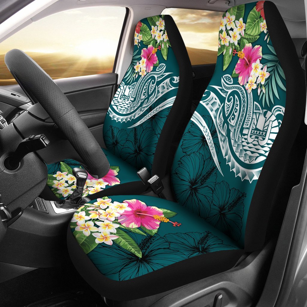 Nauru Polynesian Car Seat Covers - Summer Plumeria (Turquoise) Universal Fit Turquoise - Polynesian Pride