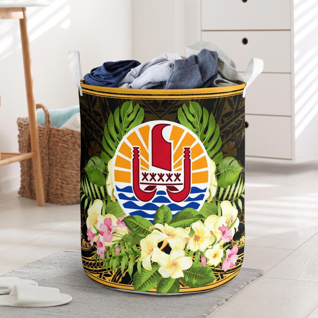 French Polynesia Tahiti Laundry Basket - Tahiti Of Seal Tropical Flowers Style Laundry Basket - Tahiti One Size Black - Polynesian Pride