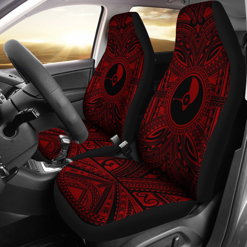 Yap Car Seat Cover - Yap Coat Of Arms Polynesian Red Black Universal Fit Red - Polynesian Pride