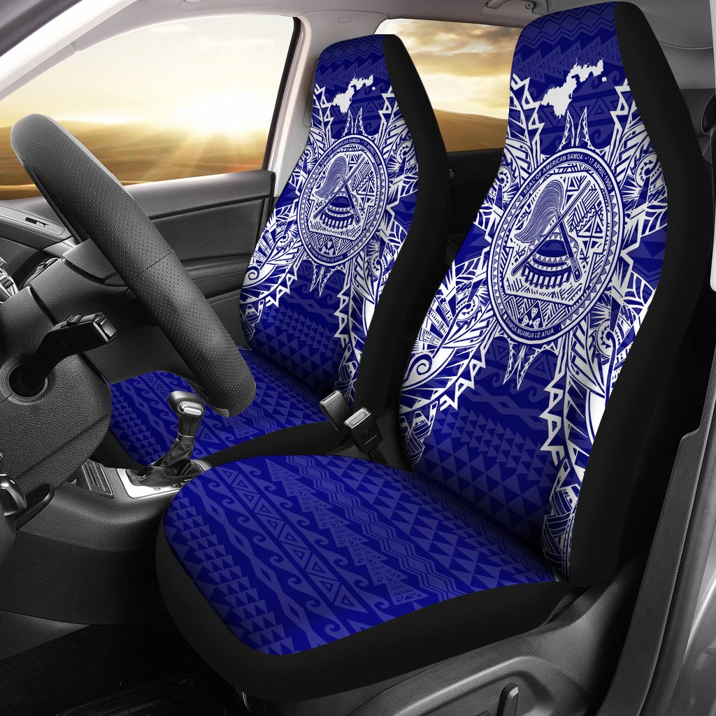 American Samoa Car Seat Covers - American Samoa Seal Map Blue Universal Fit Blue - Polynesian Pride